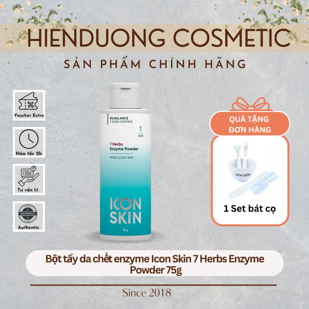[Đại lý chính hãng] Bột tẩy da chết enzyme Icon Skin 7 Herbs Enzyme Powder 75g | Dành cho da hỗn hợp