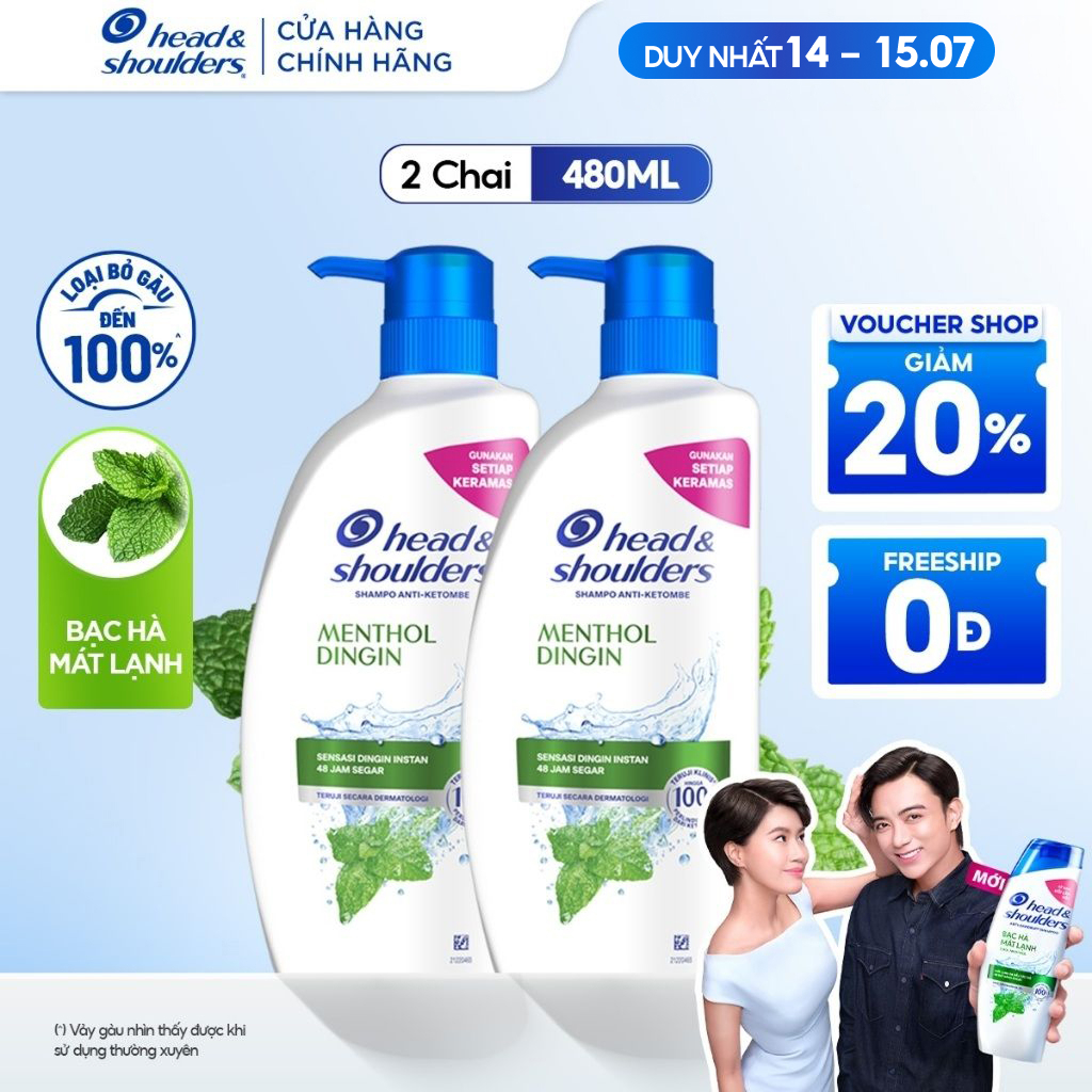 [HEAD & SHOULDERS .] COMBO 2 Dầu Gội HEAD & SHOULDERS Bạc Hà Mát Lạnh Chai 480ML X2