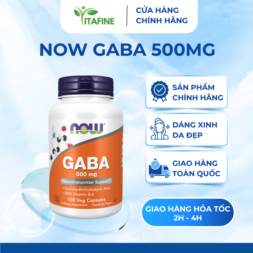 NOW Foods GABA 500mg 100 Viên Chay – Kết Hợp Vitamin B6, Hỗ Trợ Thư Giãn Thần Kinh, Giấc Ngủ