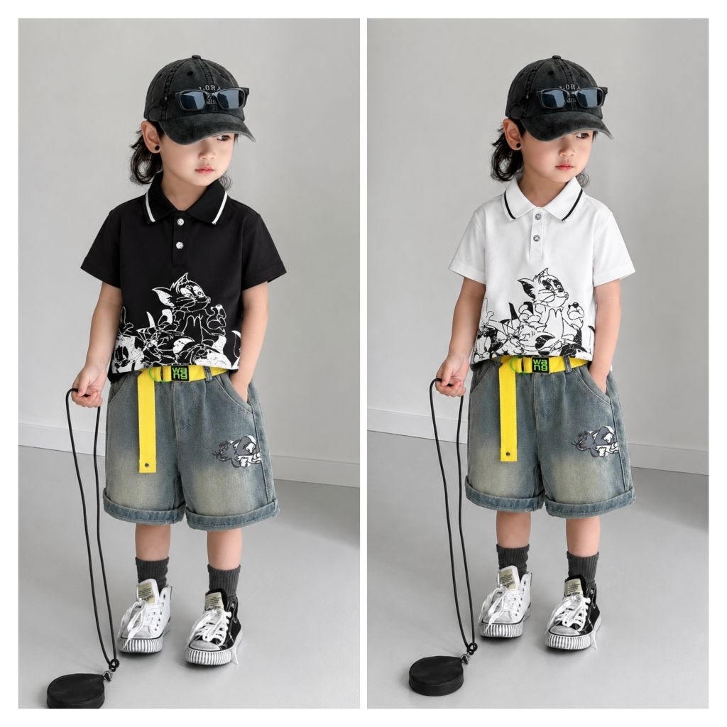 (10-28kg) Set áo tom and jerry quần jean bé trai
