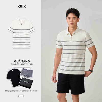Áo Polo Nam KRIK Form Regular Kẻ Ngang Cổ Zip Thiết Kế Hiện Đại Năng Động PL2292
