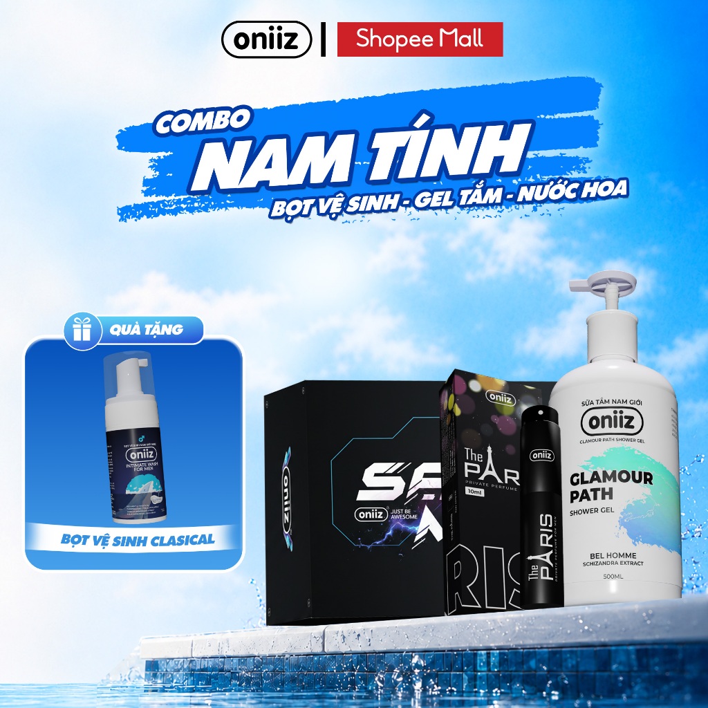 Combo nam tính Gel tắm, nước hoa cao cấp Oniiz, quà tặng bọt vệ sinh nam giới, dung dịch nam tạo bọt
