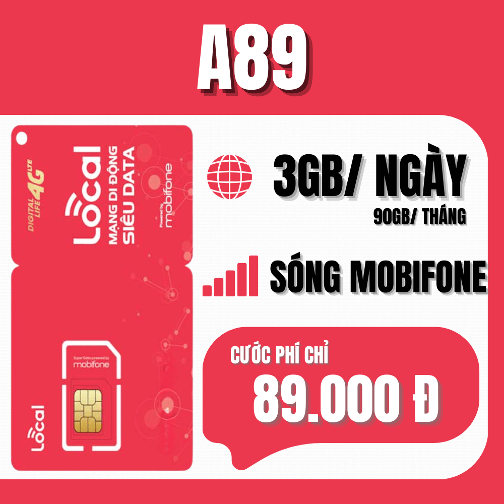 [Chỉ 89K/Tháng] SIM LOCAL A89F MobiFone 4G 5G Tặng 90GB Tốc Độ Cao & 500 Phút Gọi | FREE Tháng Đầu