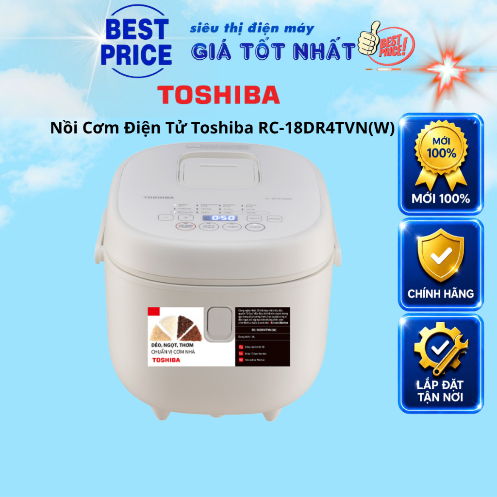 RC-18DR4TVN(W) | Nồi cơm điện tử Toshiba 1.8 lít RC-18DR4TVN(W) - Trắng - Chính Hãng