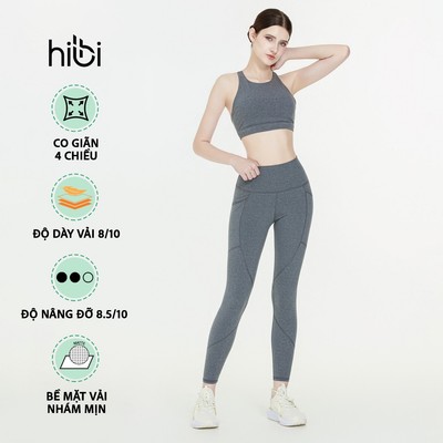 Set đồ tập yoga nữ Hibi Sports H110 áo bra thể thao cổ yếm 2 dây, quần lưng cao, kèm mút ngực