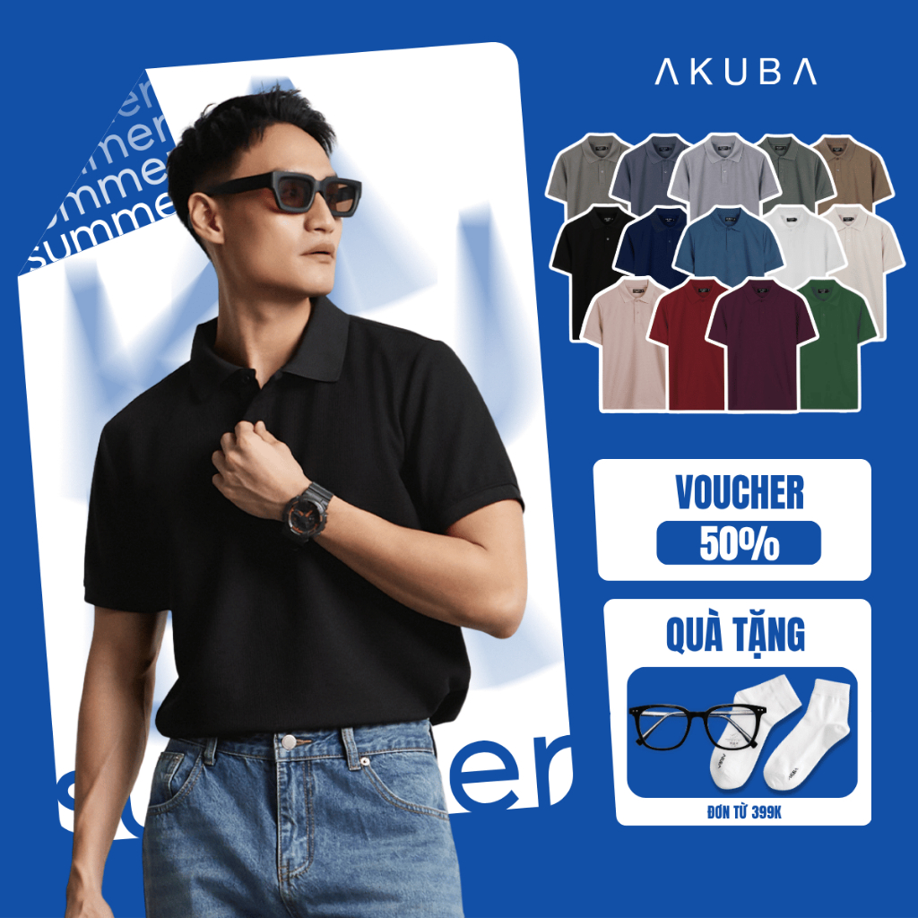 Áo Polo Nam AKUBA Form Slimfit Chất Vải Cotton Mềm Mịn Thoáng Khí Thoáng Mát | 01HE1055