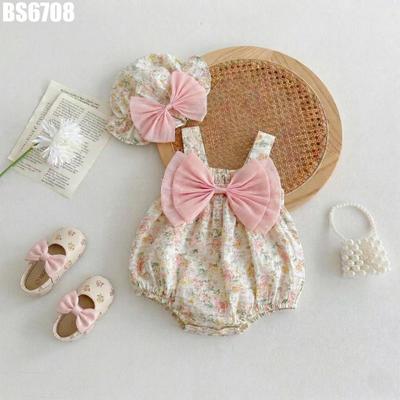 Set Bodysuit Liền Thân 2 Dây Hoa Nơ Nón Thỏ Hồng Cho Bé Gái Sơ Sinh 1 2 Tuổi MINTSCLOSET - BS6696