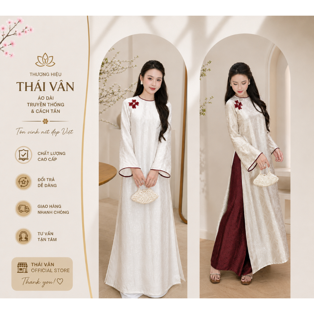 Áo Dài Cách Tân Tơ Tằm Thọ Dơi Trắng Dáng Suông Phối Nơ Sang Trọng