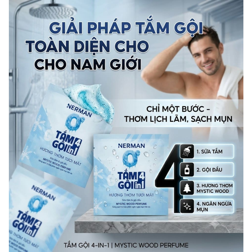 Sữa Tắm Gội nam giới hương nước hoa Nerman 3 in 1 - 5g - BOS