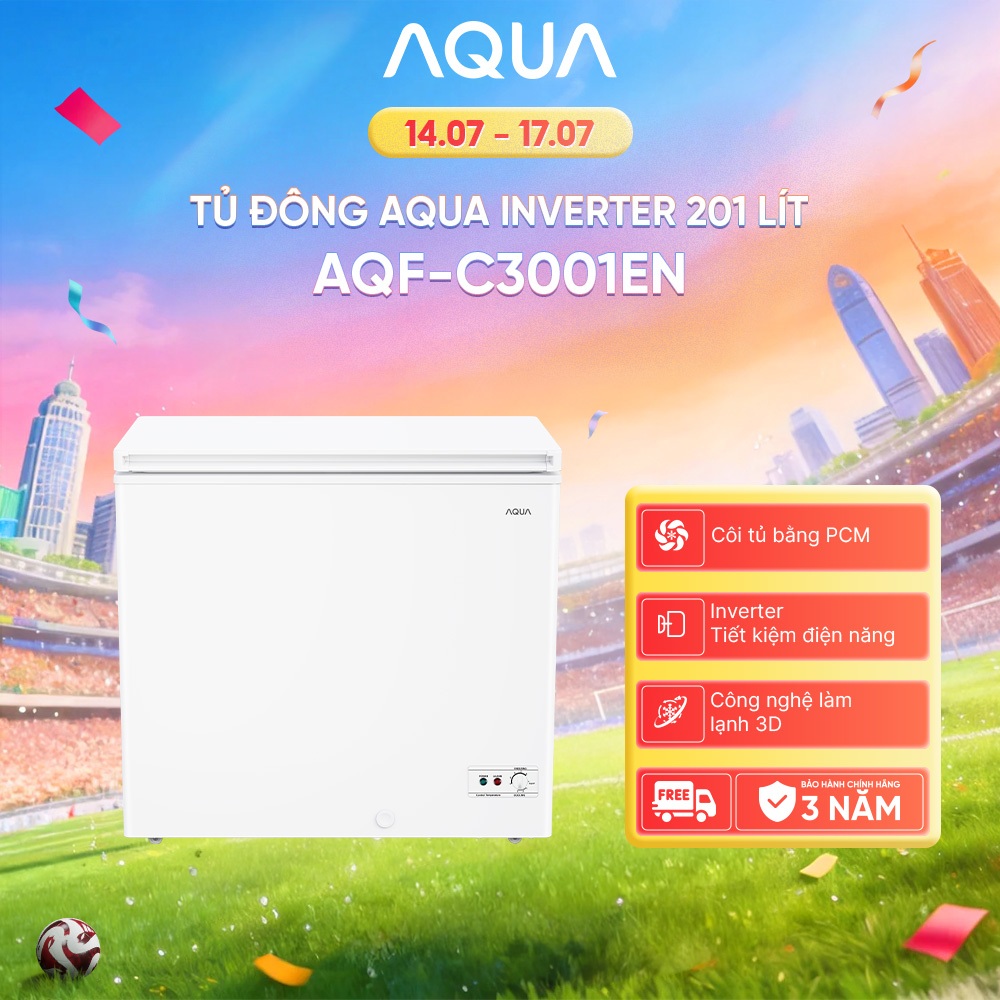 [Võ Hà Linh x AQUA] Tủ đông Inverter AQUA 201 lít AQF-C3001EN - Làm lạnh 3D - Dàn lạnh 5 chiều - 1 n