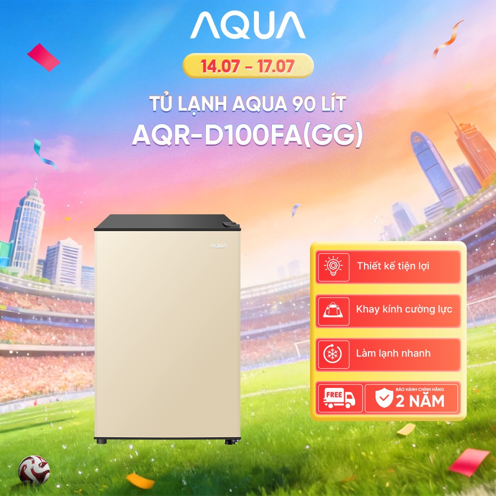 Tủ lạnh mini Aqua 90 lít AQR-D100FA(GG) - Màu be - Freeship toàn quốc - Bảo hành 2 năm