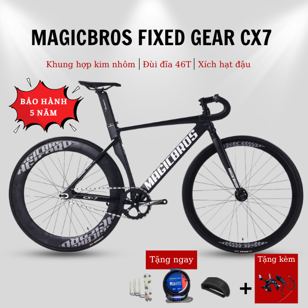 Xe Đạp Fixed Gear MagicBros CX7 Vành Xé Gió 40MM Khung Nhôm 6061 14 Tốc Độ