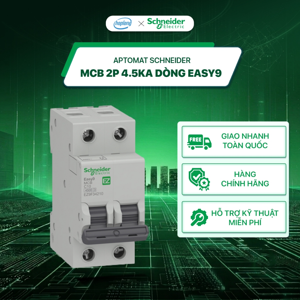Schneider EZ9F34210 - Easy9 MCB Series - Cầu dao tự động - 2P 10A - 4.5kA 240VAC