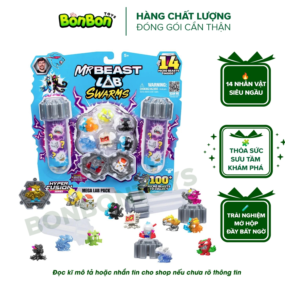 Đồ Chơi mô hình quái vật MrBeast Lab Swarms Mega Lab Pack Mini Bí Ẩn Kèm Ống Thí Nghiệm, bé sưu tầm-