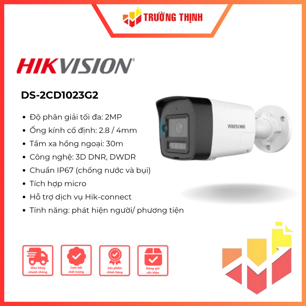 Camera IP 2MP HIKVISION DS-2CD1023G2-LIUF |Full HD | IP67 | 2MP |Có màu ban đêm