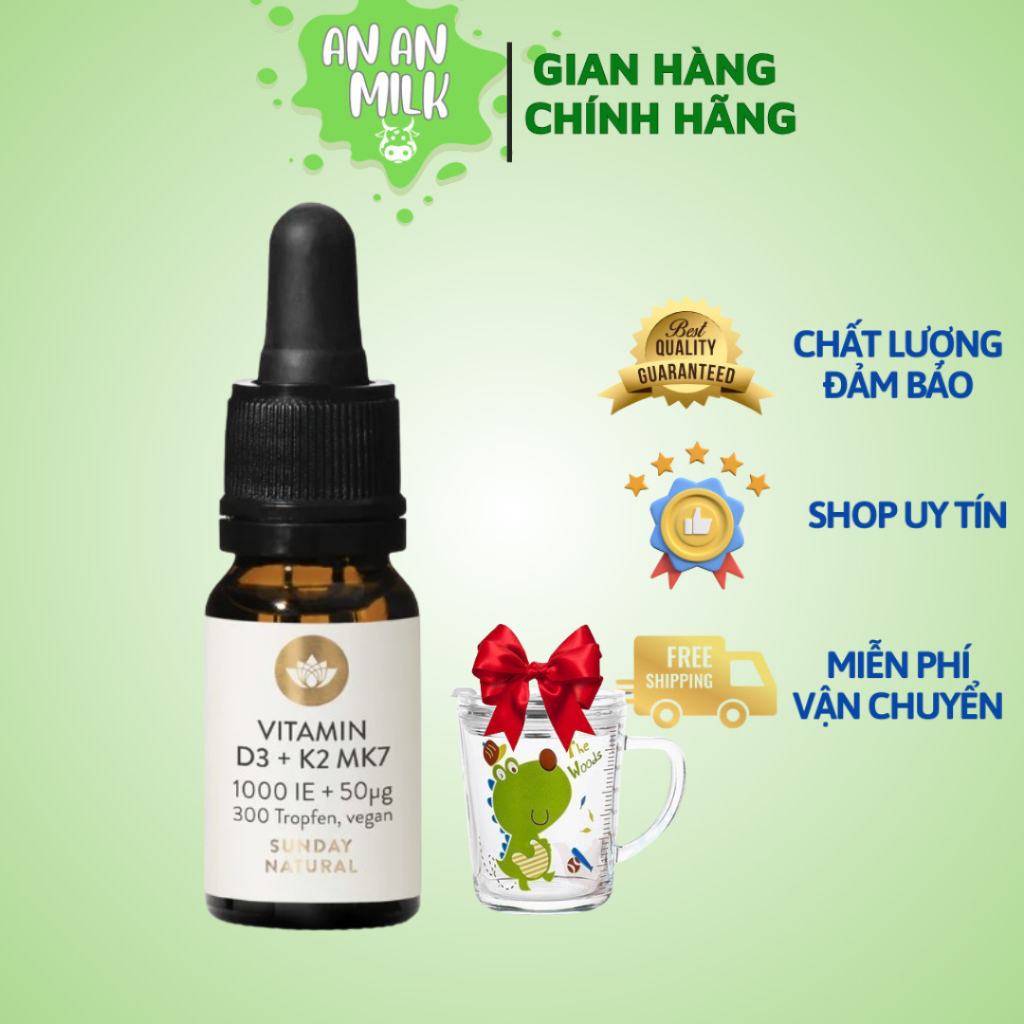 Vitamin D3 K2 MK7 1000IU Sunday Natural của Đức, Vitamin Nhỏ Giọt Bổ Sung Dưỡng Chất Surimall - AN A