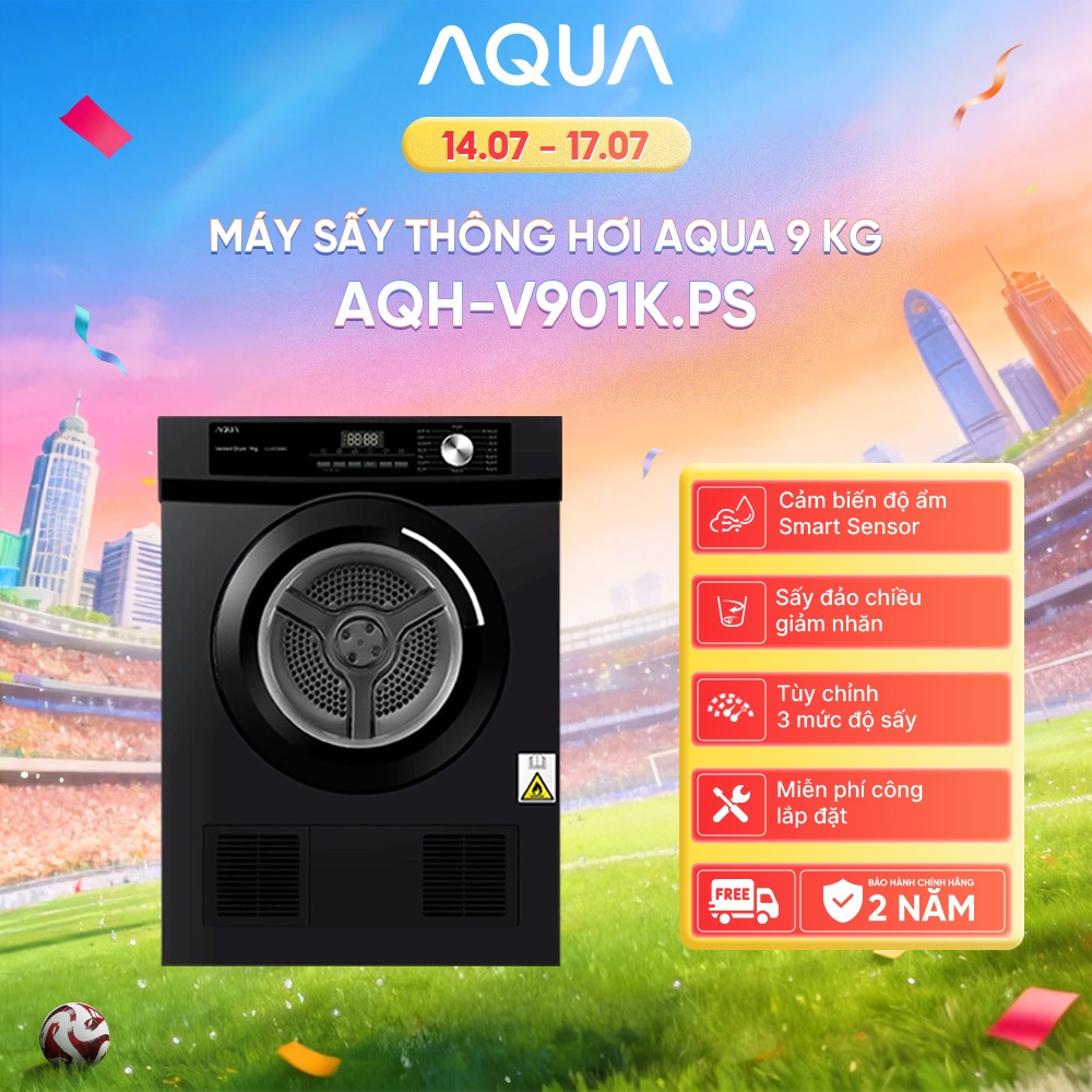 Máy sấy thông hơi Aqua 9 kg AQH-V901K PS - Freeship toàn quốc - Bảo hành 2 năm