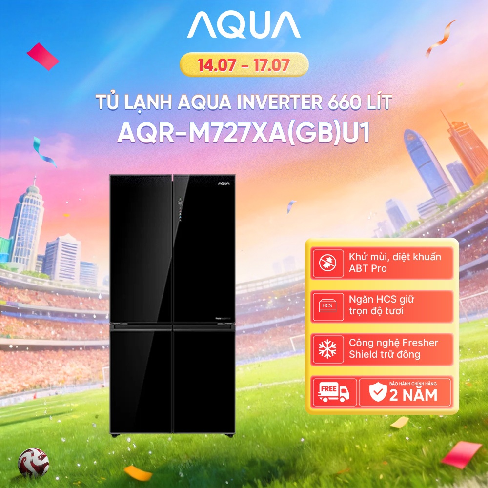 Tủ lạnh Aqua Inverter 660 lít Multi Door AQR-M727XA(GB)U1 - Bảo hành 2 năm - Freeship toàn quốc