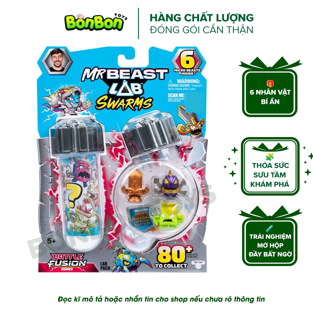 Đồ Chơi mô hình quái vật MrBeast Lab Swarms Battle Fusion Lab Pack 6 Nhân Vật Bí Ẩn 80+ Mẫu Sưu Tầm,