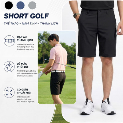 Quần Short Nam Livan LV26S04M314 Chơi Golf, Quần Short Nam Cạp Âu Thanh Lịch