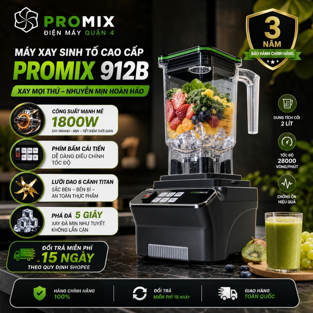 Máy Xay Sinh Tố Công Nghiệp Promix 912B - Promix 1800W PM-912B