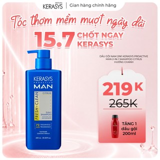 Dầu Gội Nam 2IN1 Kerasys Proactive Man làm sạch sâu, đánh bay gàu, hương cam chanh, lưu hương lâu.