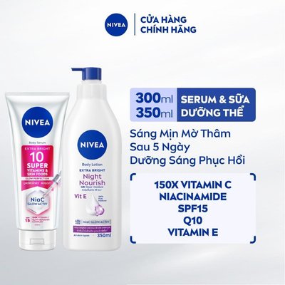 Bộ 2 Serum Dưỡng Thể NIVEA 10 Super Vitamins Skin Foods 300ml & Sữa Dưỡng Thể NIVEA Dưỡng Da Ban Đêm 350ml - 93824+98412