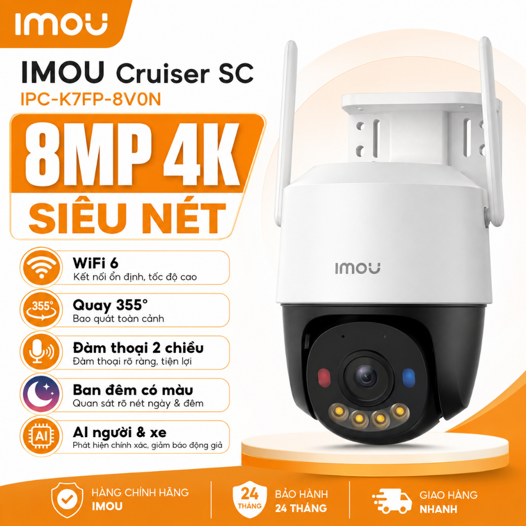 Camera ngoài trời Imou Cruiser SC K7FP kết nối wifi 2.4ghz | K7FP dùng sim 4G. Báo động đèn xanh đỏ