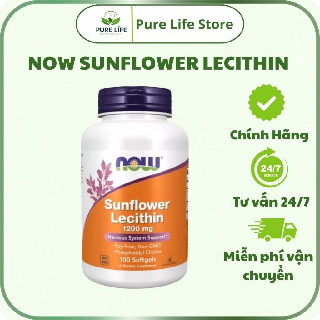 NOW Sunflower Lecithin 1200mg hỗ trợ sức khỏe não bộ, bổ sung Lecithin cho mẹ sau sinh - Pure Life