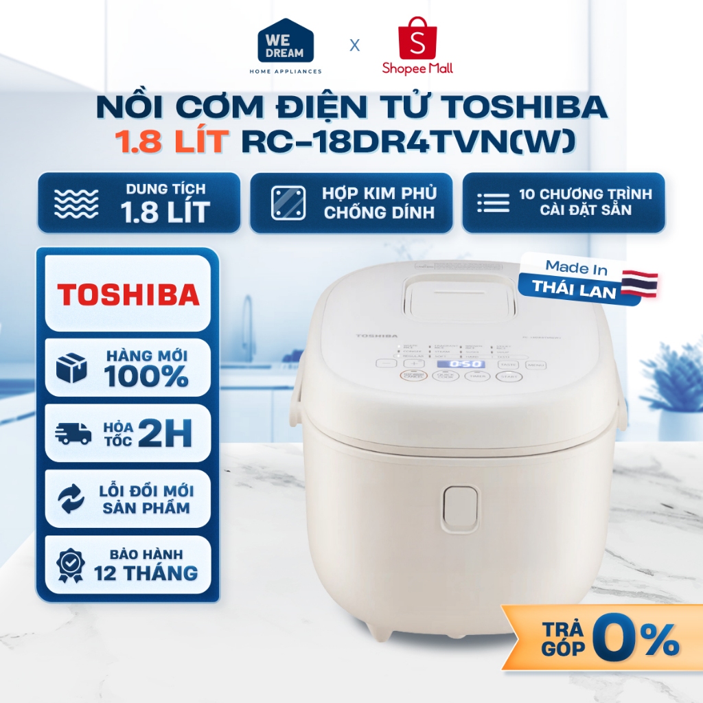 RC-18DR4TVN(W) - Nồi Cơm Điện Tử Toshiba 1.8 Lít RC-18DR4TVN(W) - Hàng Chính Hãng, Mới 100%