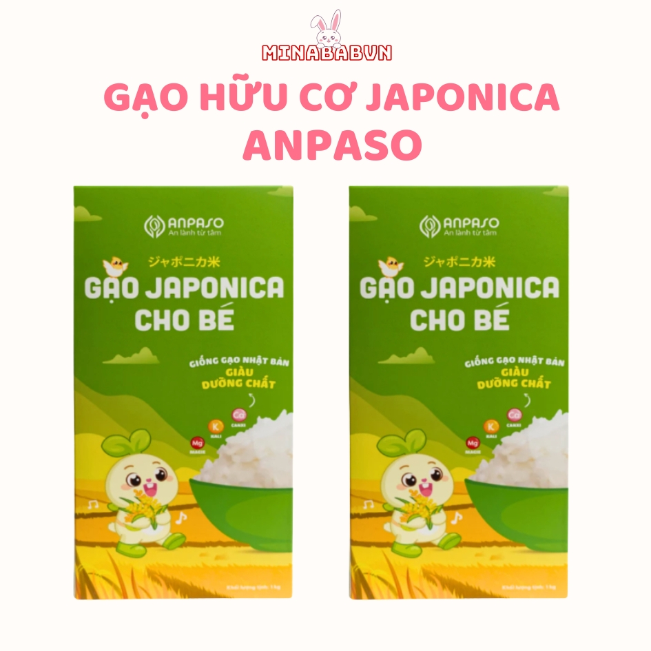 Gạo hữu cơ Japonica Anpaso hộp 1kg, Gạo Nhật ăn dặm cho bé thơm ngon không chất bảo quản