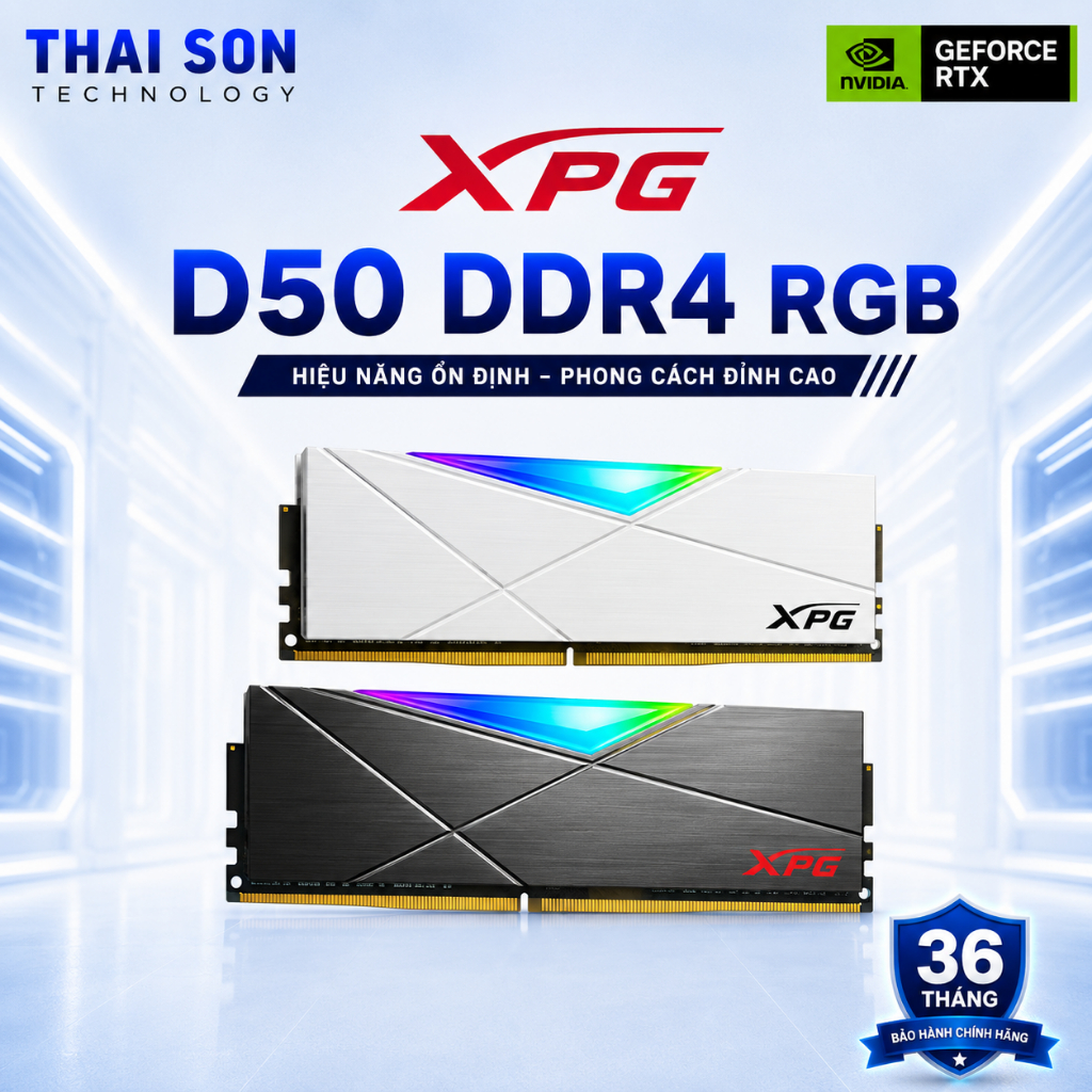 [Full VAT] RAM Desktop ADATA XPG SPECTRIX D50 RGB DDR4 16GB 3200MHz - Chính hãng BH 36 Tháng
