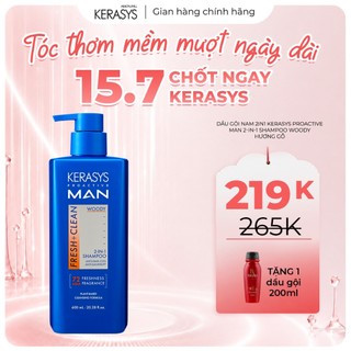 Dầu Gội Nam 2IN1 Kerasys Proactive Man làm sạch sâu, đánh bay gàu, hương gỗ, lưu hương lâu.