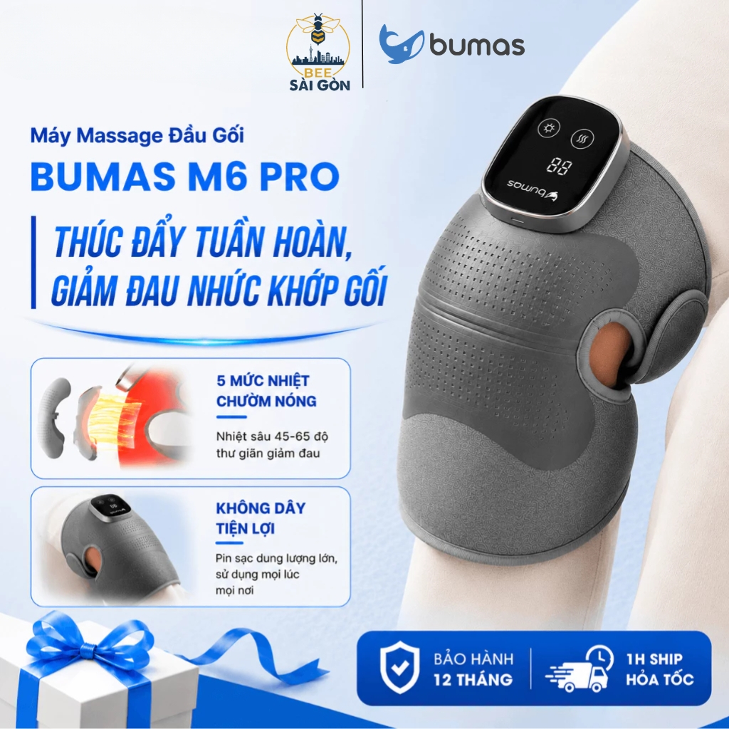 Máy Masssage Đầu Gối BUMAS M6 Pro - Chườm Nóng Massage Rung Giảm Đau Khớp Gối Do Thoái Hóa, Thoát Vị