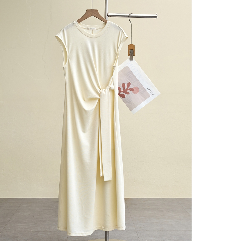 Đầm Dáng Suông LAMER FASHION Cổ Tròn Vai Chờm Buộc Vạt Eo O63T26H015