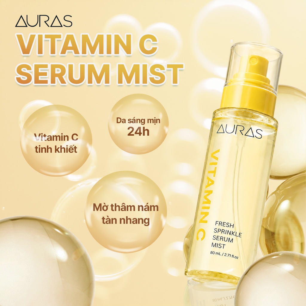 Xịt Dưỡng AURAS Fresh Sprinkle Serum Mist Vitamin C 80ml Hàn Quốc, Dưỡng Sáng Cấp Ẩm Căng Bóng Da