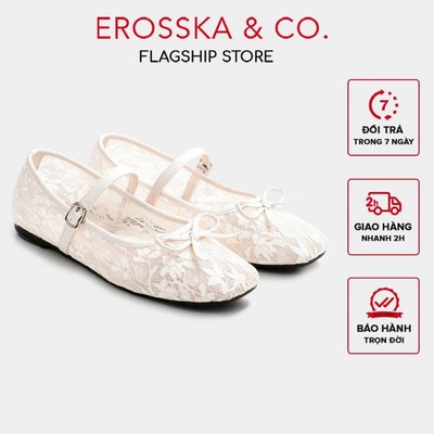 [Erosska] - [FORM 1.5] - Giày búp bê nữ balletcore lưới phối nơ màu trắng - EL085