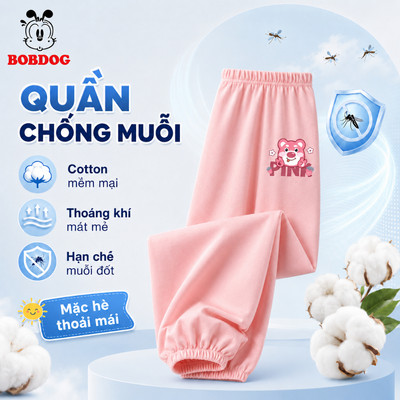 Quần chống muỗi bé gái BOBDOG, quần dài chất cotton thoáng khí mát mẻ in hình cute cho bé