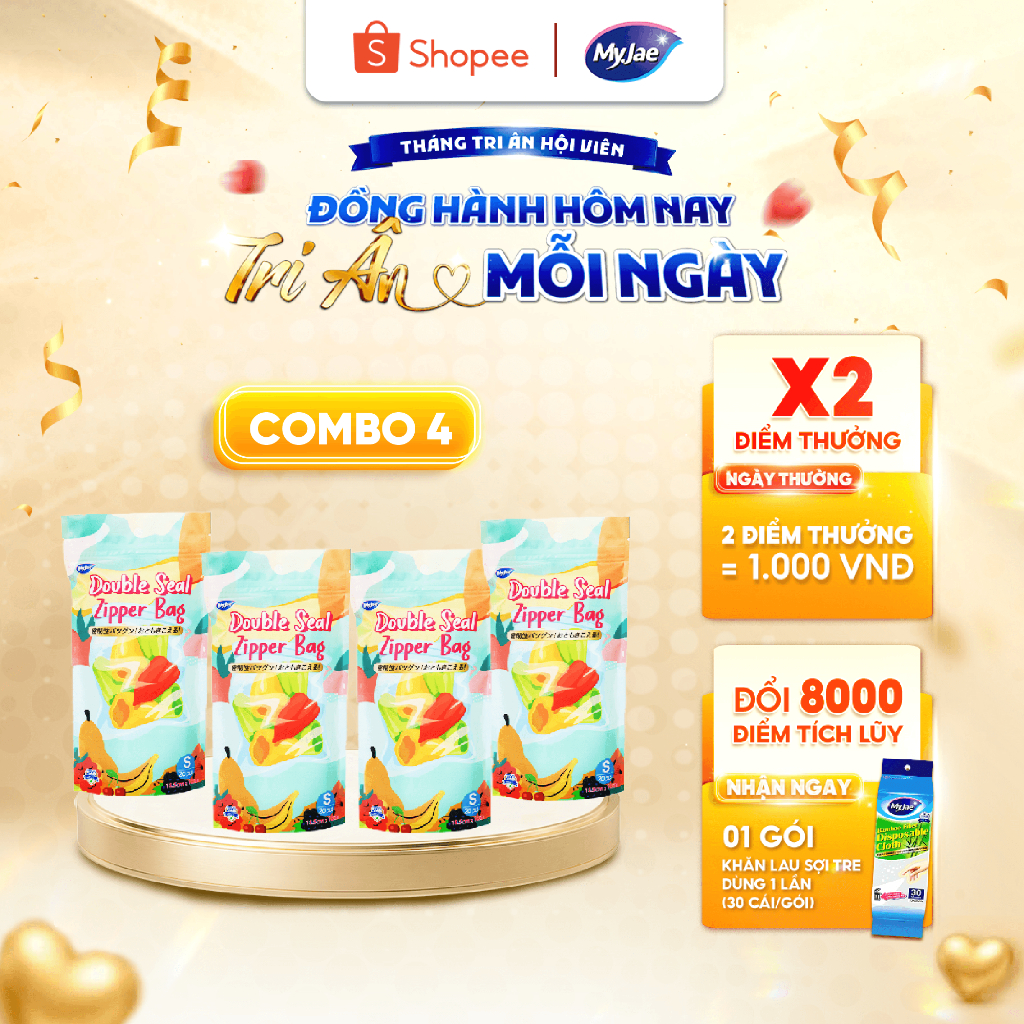 Combo 4 Túi Zip Đựng Thực Phẩm MyJae size S (20 cái)