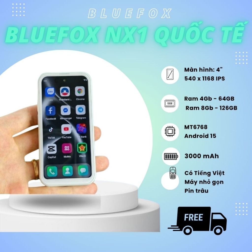 Bluefox NX1 Quốc tế - Ram 8GB - 128GB, Android 15, Pin 3000mAh dùng 1- 2 ngày - Điện thoại mini, Pin