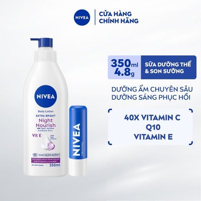Bộ 2 Son Dưỡng Ẩm Môi NIVEA Original Care 4.8g và Sữa Dưỡng Thể NIVEA Sáng Da Ban Đêm 350ml - 85061+98412