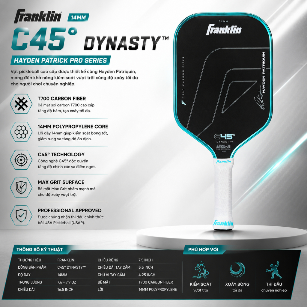 Vợt Pickleball Franklin C45° Hayden Patriquin Edition Chính Hãng