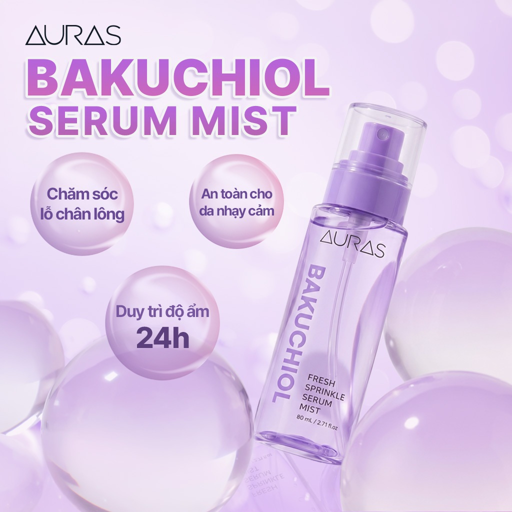 Xịt Dưỡng AURAS Fresh Sprinkle Serum Mist Bakuchiol 80ml Hàn Quốc, Làm Dịu Cấp Ẩm Da Mịn Màng