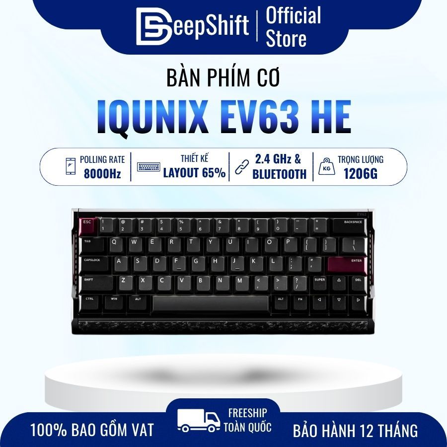 Bàn Phím Cơ Gaming IQUNIX EV63 HE 60% | Hall Effect | Rapid Trigger 0.01mm | 8K Polling Rate