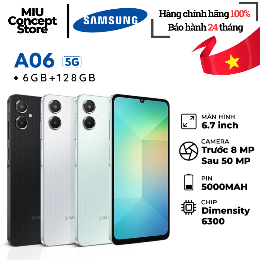 Điện Thoại thông minh Samsung Galaxy A06 5G  | 6GB/128GB - Hàng Chính Hãng | Bảo Hành 24 Tháng