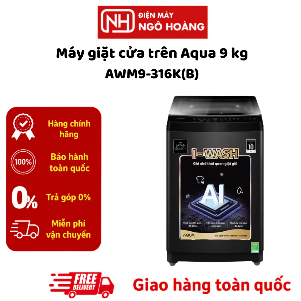 AWM9-316K(B) - Máy Giặt Lồng Đứng Aqua 9 Kg AWM9-316K(B) Chính Hãng
