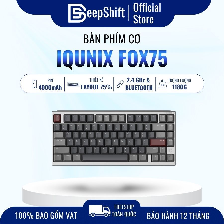 Bàn Phím Cơ IQUNIX FOX75 Full Nhôm CNC 75% | Gasket Mount | 3 Mode | VIA | Chính Hãng