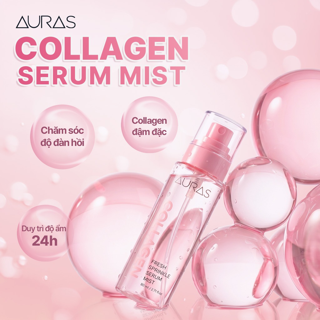 Xịt Dưỡng AURAS Fresh Sprinkle Serum Mist Collagen 80ml Hàn Quốc, Cấp Ẩm Căng Bóng Săn Chắc Da
