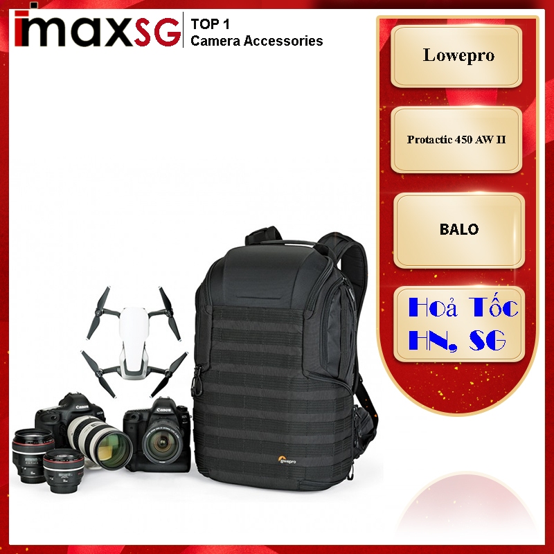 Balo máy ảnh Lowepro Protactic 450 AW II, Chính hãng Hoằng Quân + quà tặng