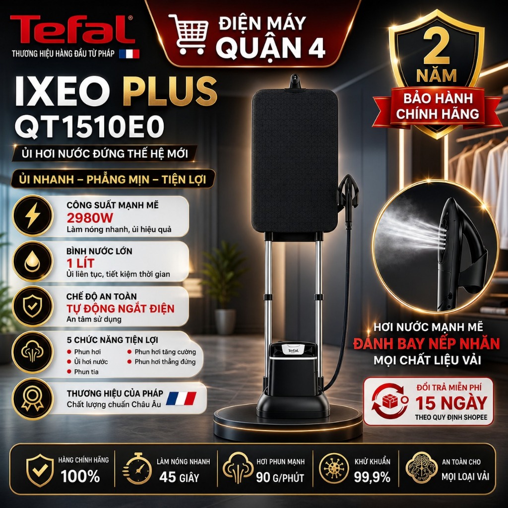 Bàn Ủi Hơi Nước Đứng Tefal QT1510E0 IXEO Plus 2980W